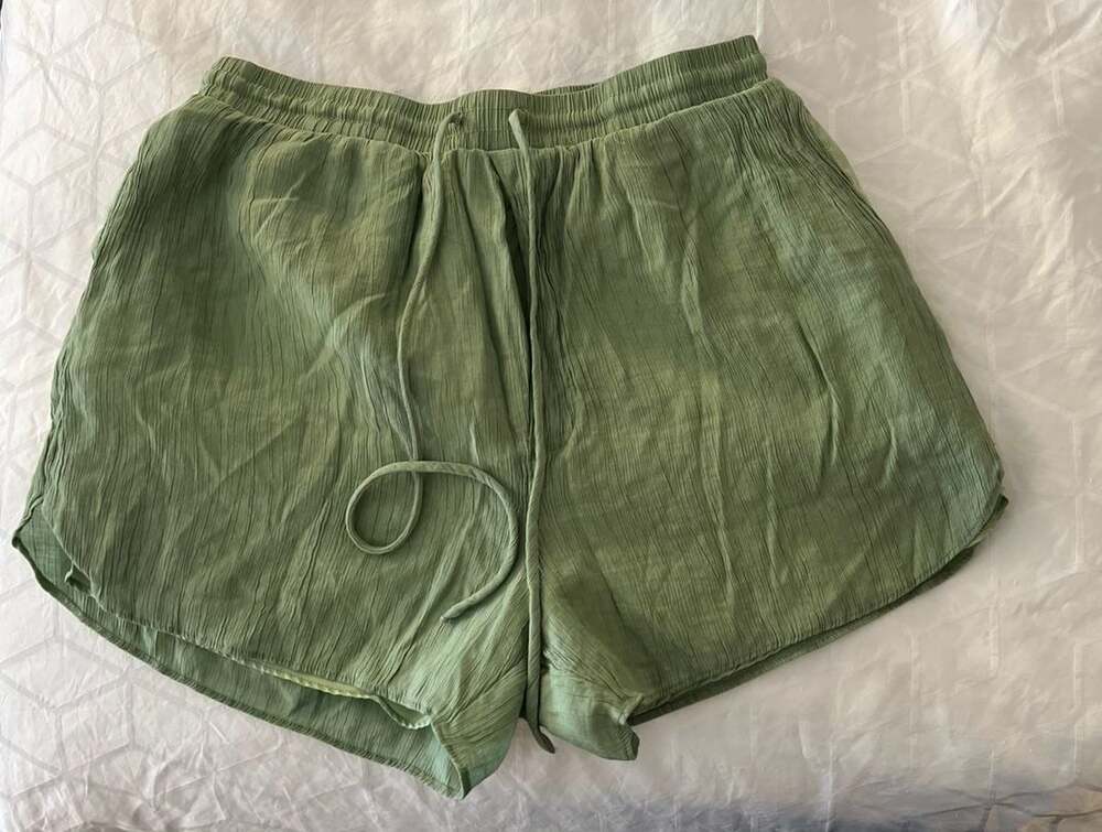Sage The Label Olive Green Crinkled Drawstring Elastic Waist Shorts